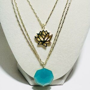 Elegant Gold and Teal Layered Necklace Set